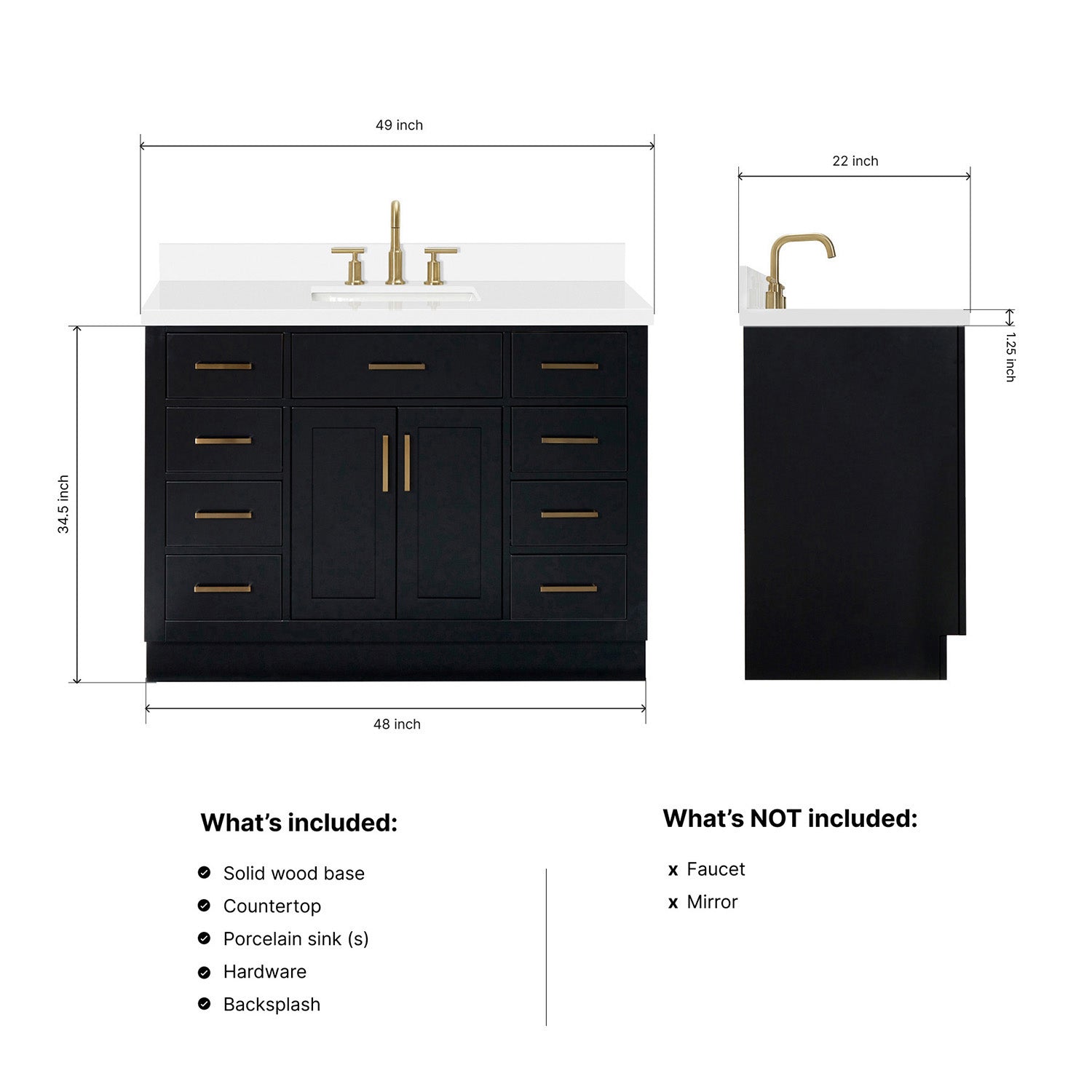 Isabella 48-Inch Black bathroom vanity dimensions