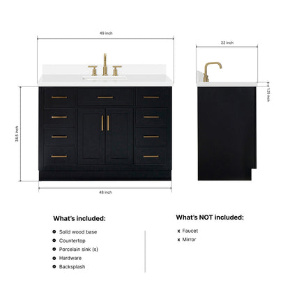 Isabella 48-Inch Black bathroom vanity dimensions
