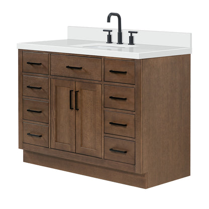 Isabella 48-Inch Brown Oak bathroom vanity on white background – product photo 4