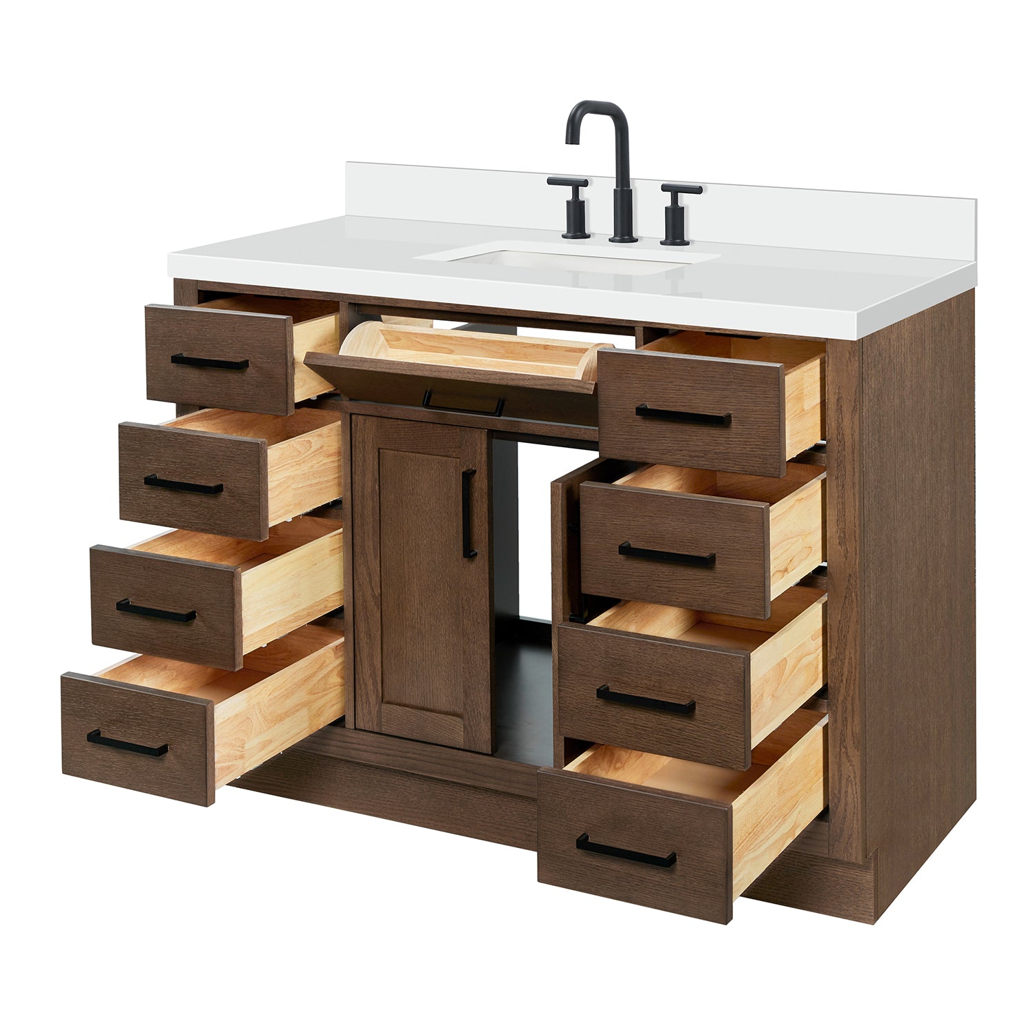 Isabella 48-Inch Brown Oak bathroom vanity on white background – product photo 6
