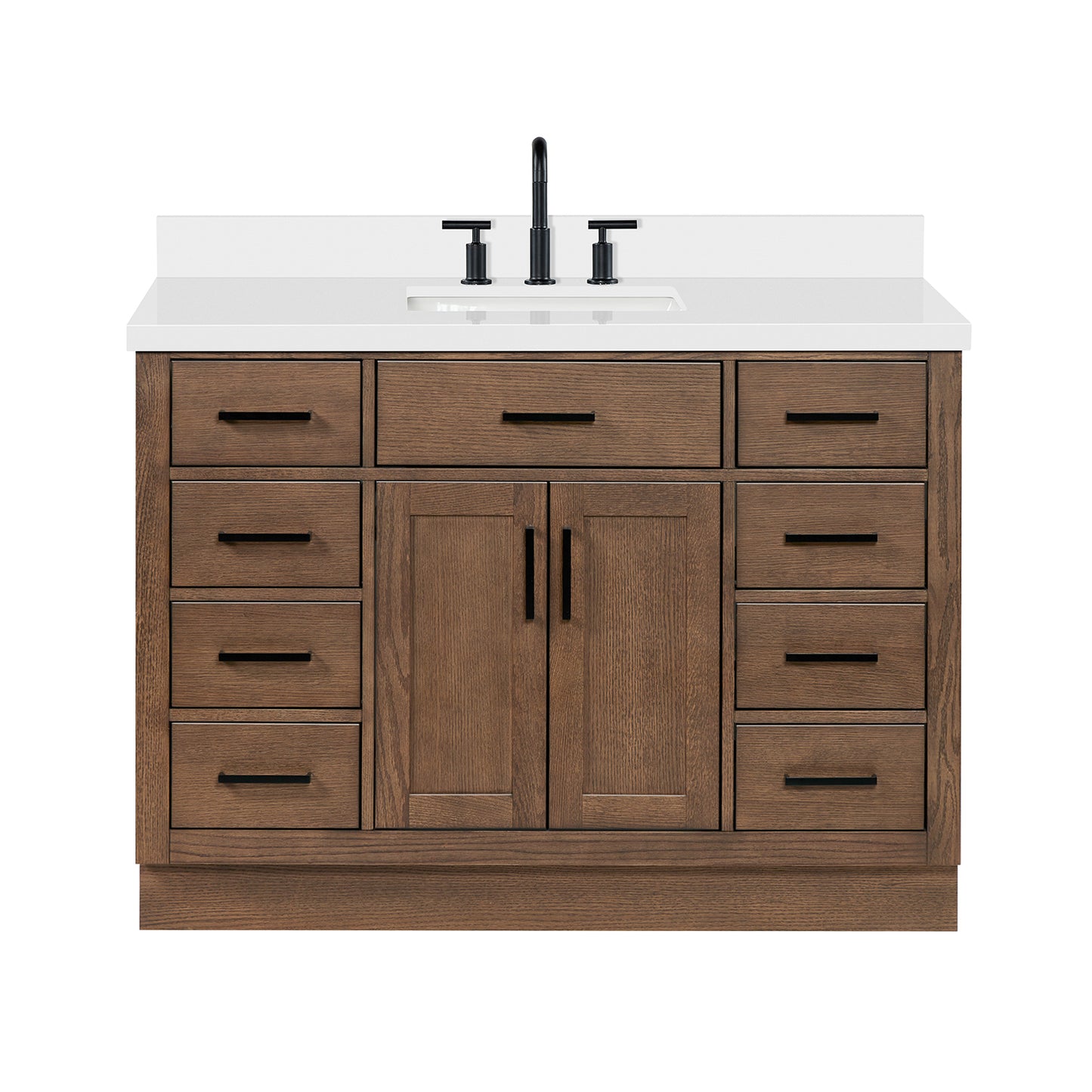 Isabella 48-Inch Brown Oak bathroom vanity on white background – product photo 3