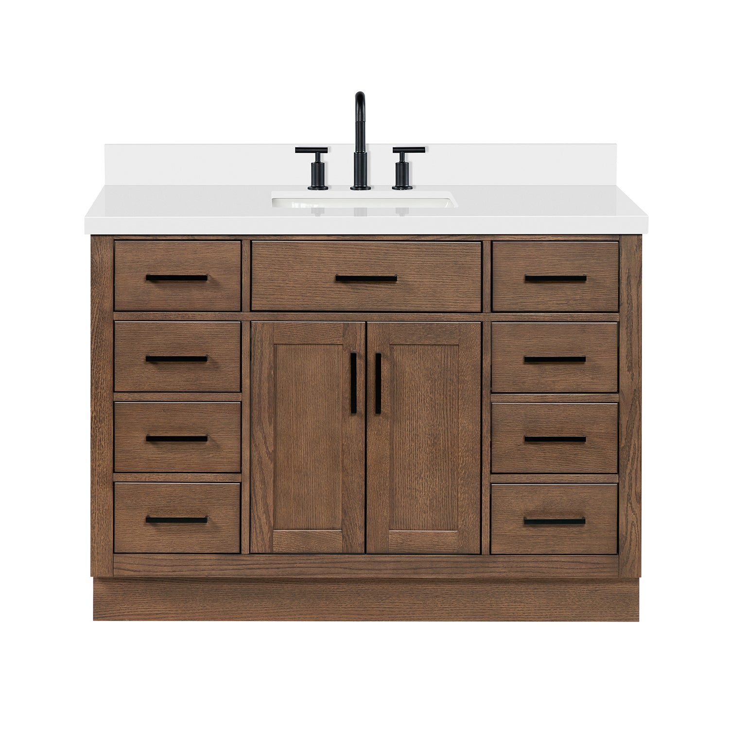 Isabella 48-Inch Brown Oak bathroom vanity on white background – product photo 3