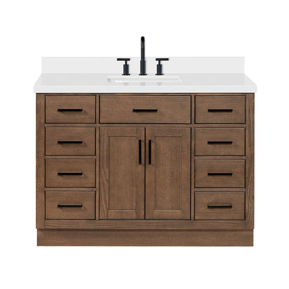 Isabella 48-Inch Brown Oak bathroom vanity on white background – product photo 3