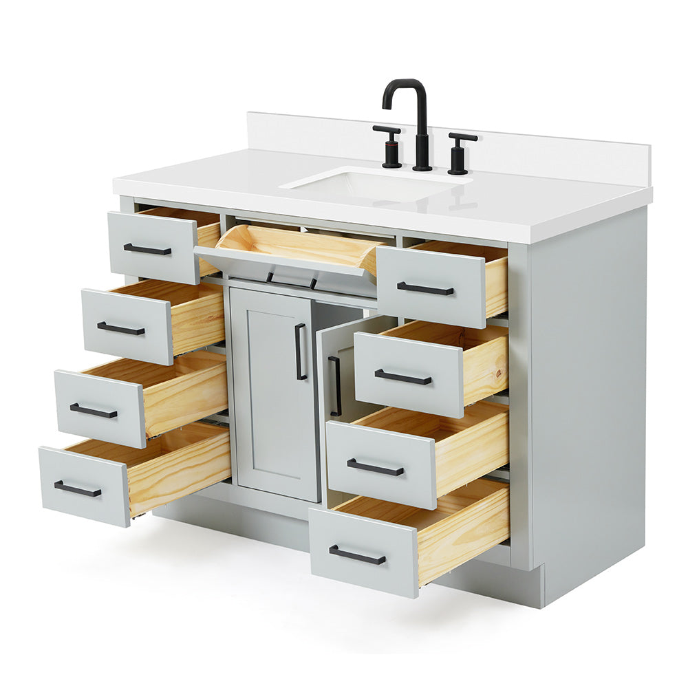 Isabella 48-Inch Grey bathroom vanity on white background – product photo 1