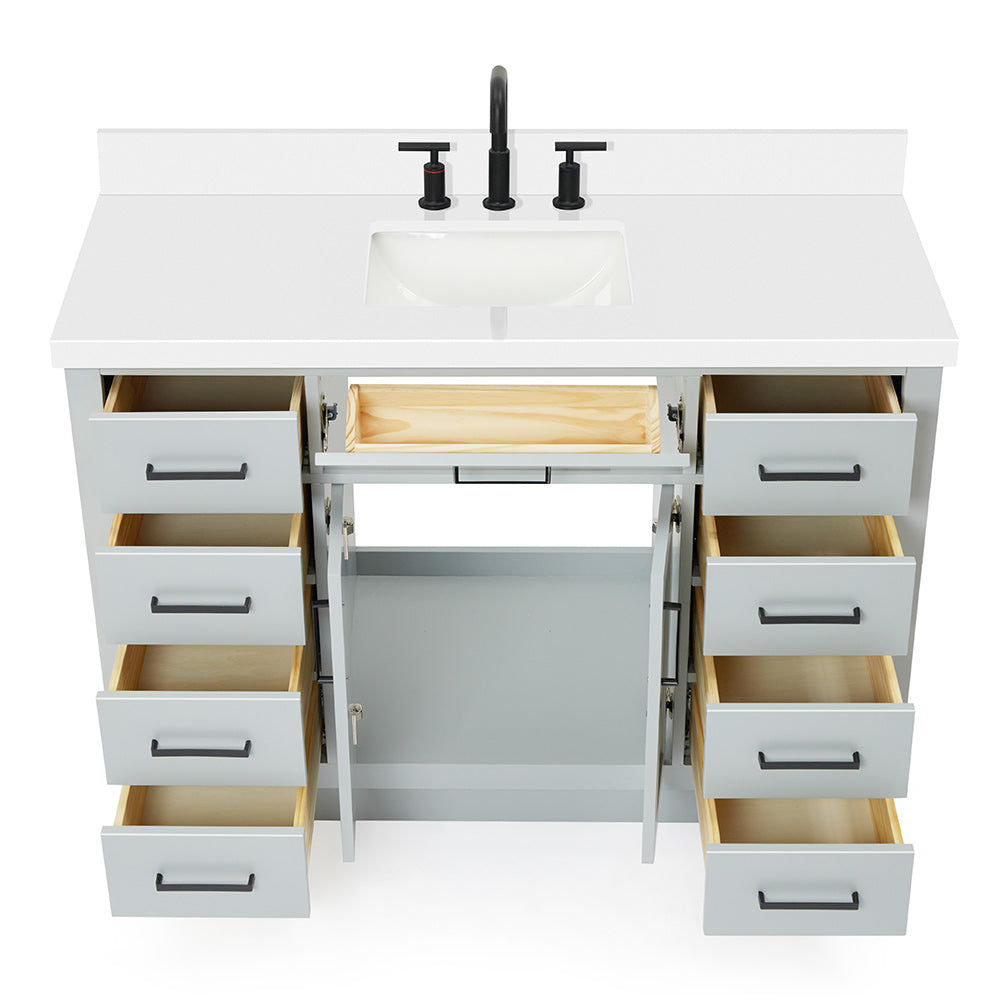 Isabella 48-Inch Grey bathroom vanity on white background – product photo 2