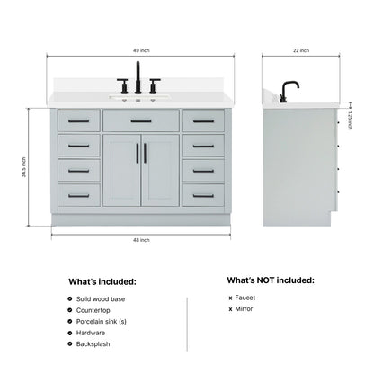 Isabella 48-Inch Grey bathroom vanity dimensions