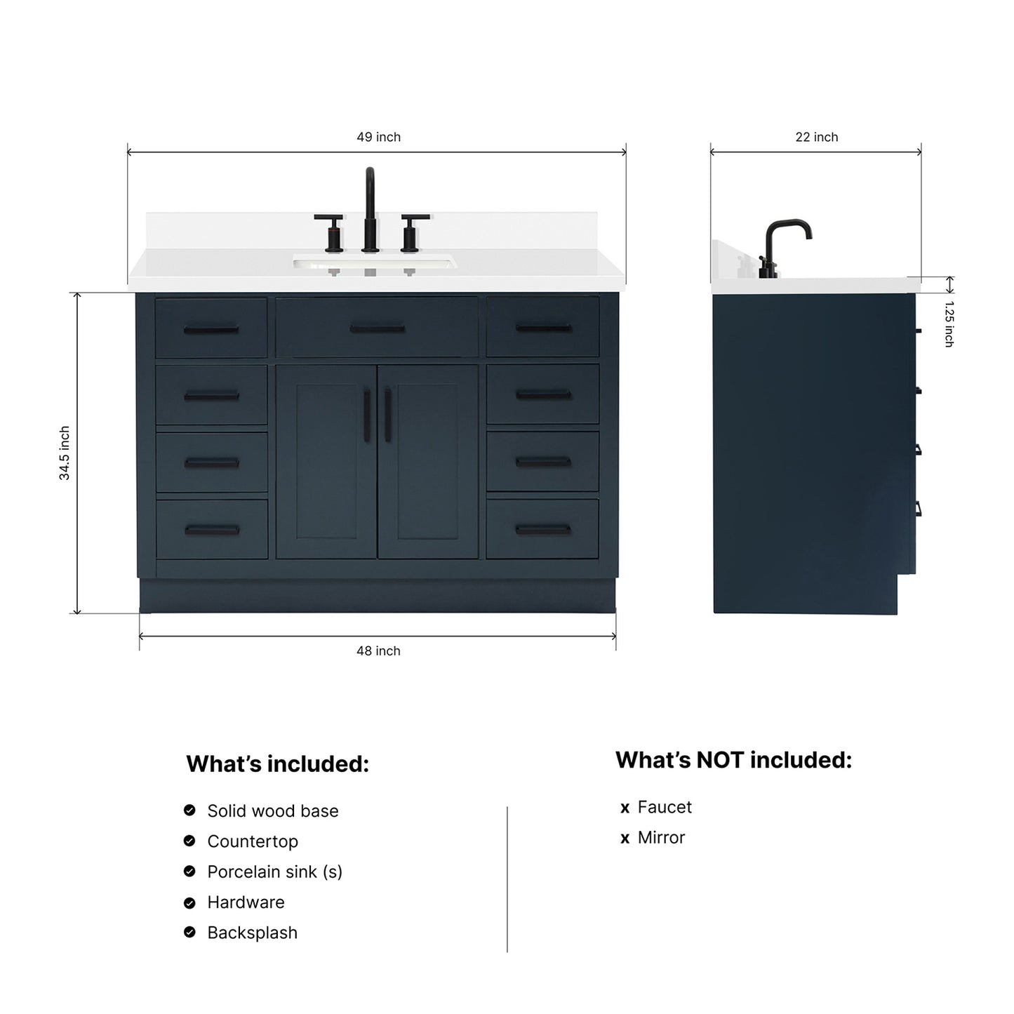 Isabella 48-Inch Midnight Blue bathroom vanity dimensions
