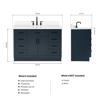 Isabella 48-Inch Midnight Blue bathroom vanity dimensions