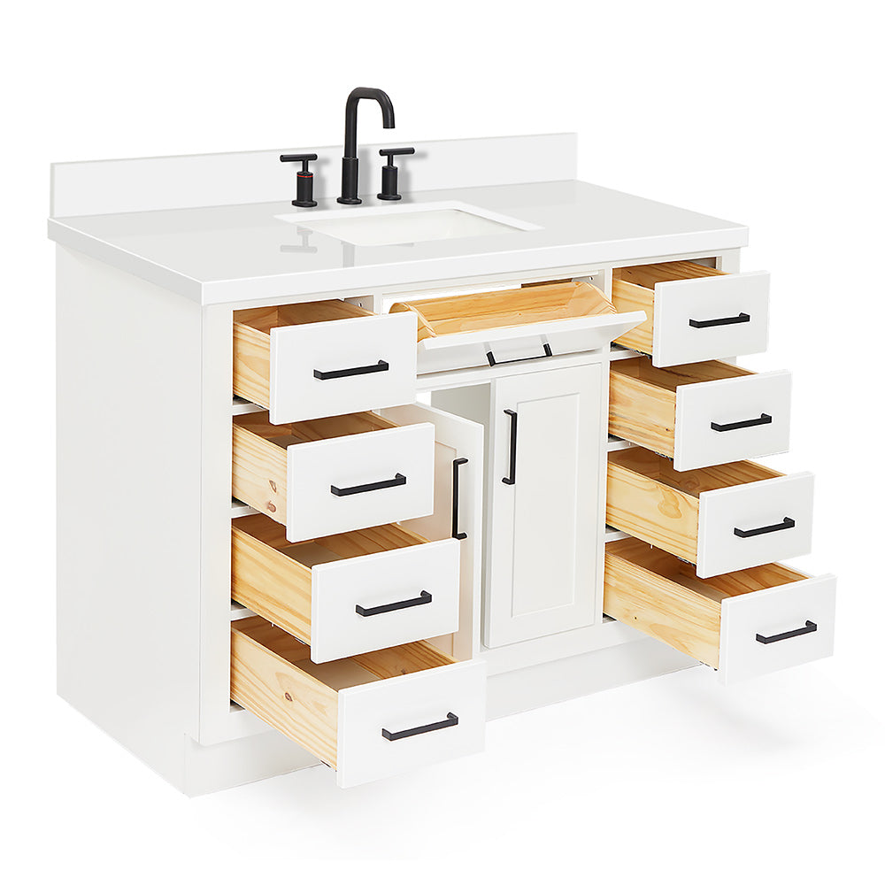 Isabella 48-Inch White bathroom vanity on white background – product photo 1