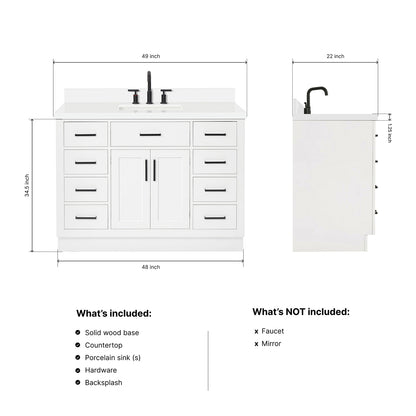 Isabella 48-Inch White bathroom vanity dimensions