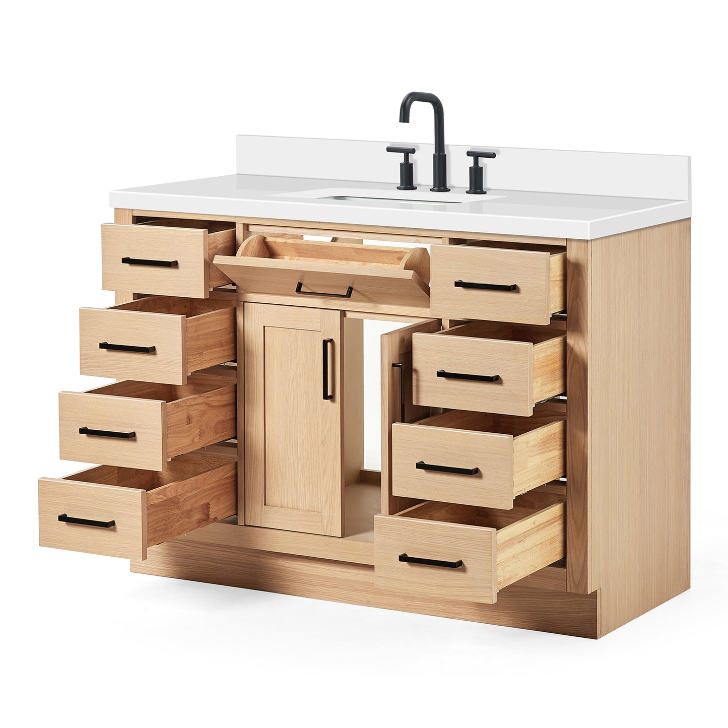 Isabella 48-Inch White Oak bathroom vanity on white background – product photo 1