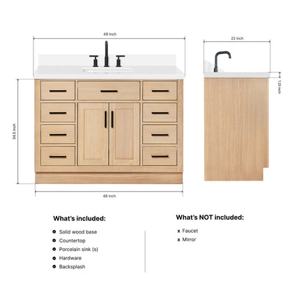 Isabella 48-Inch White Oak bathroom vanity dimensions