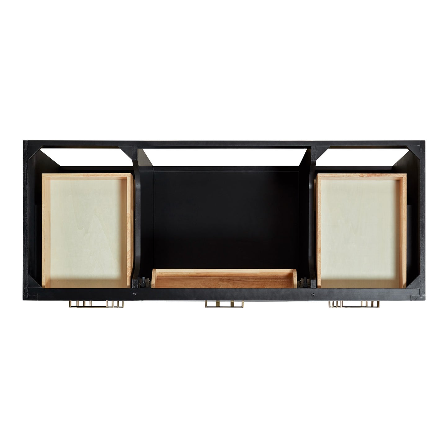 Isabella 54-inch Black base cabinet on white back ground front view open door