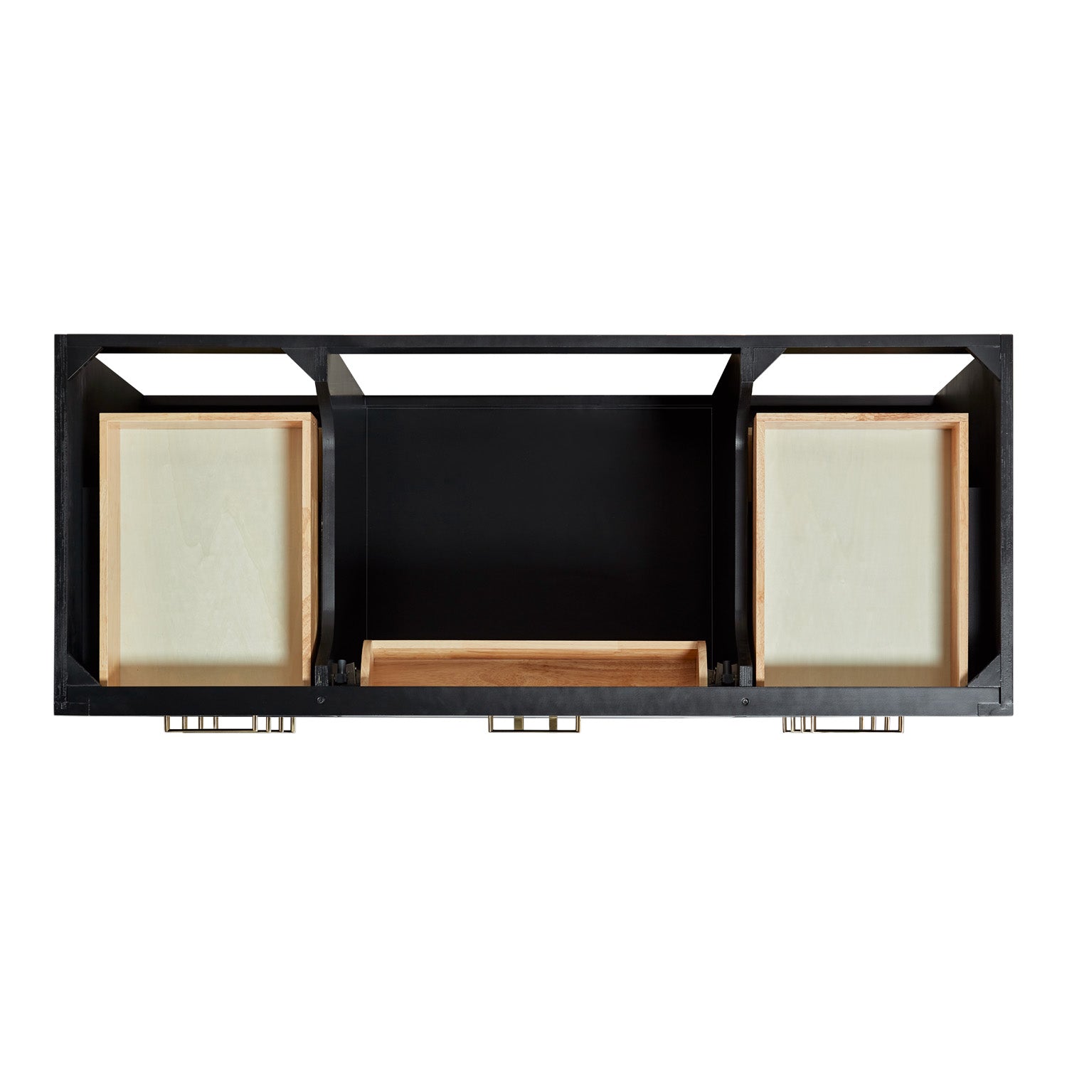 Isabella 54-inch Black base cabinet on white back ground front view open door