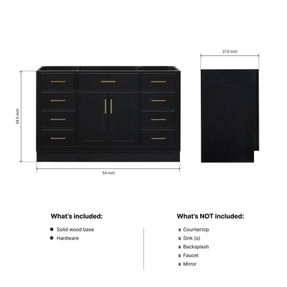 Isabella 54-inch Black base cabinet on dimensions