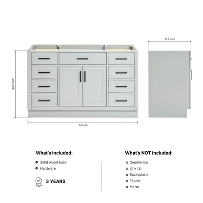 Isabella 54-inch Grey base cabinet on dimensions