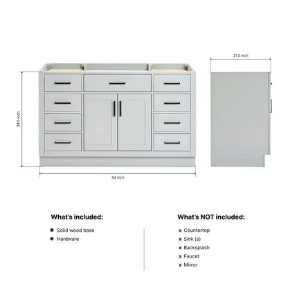 Isabella 54-inch Grey base cabinet on dimensions