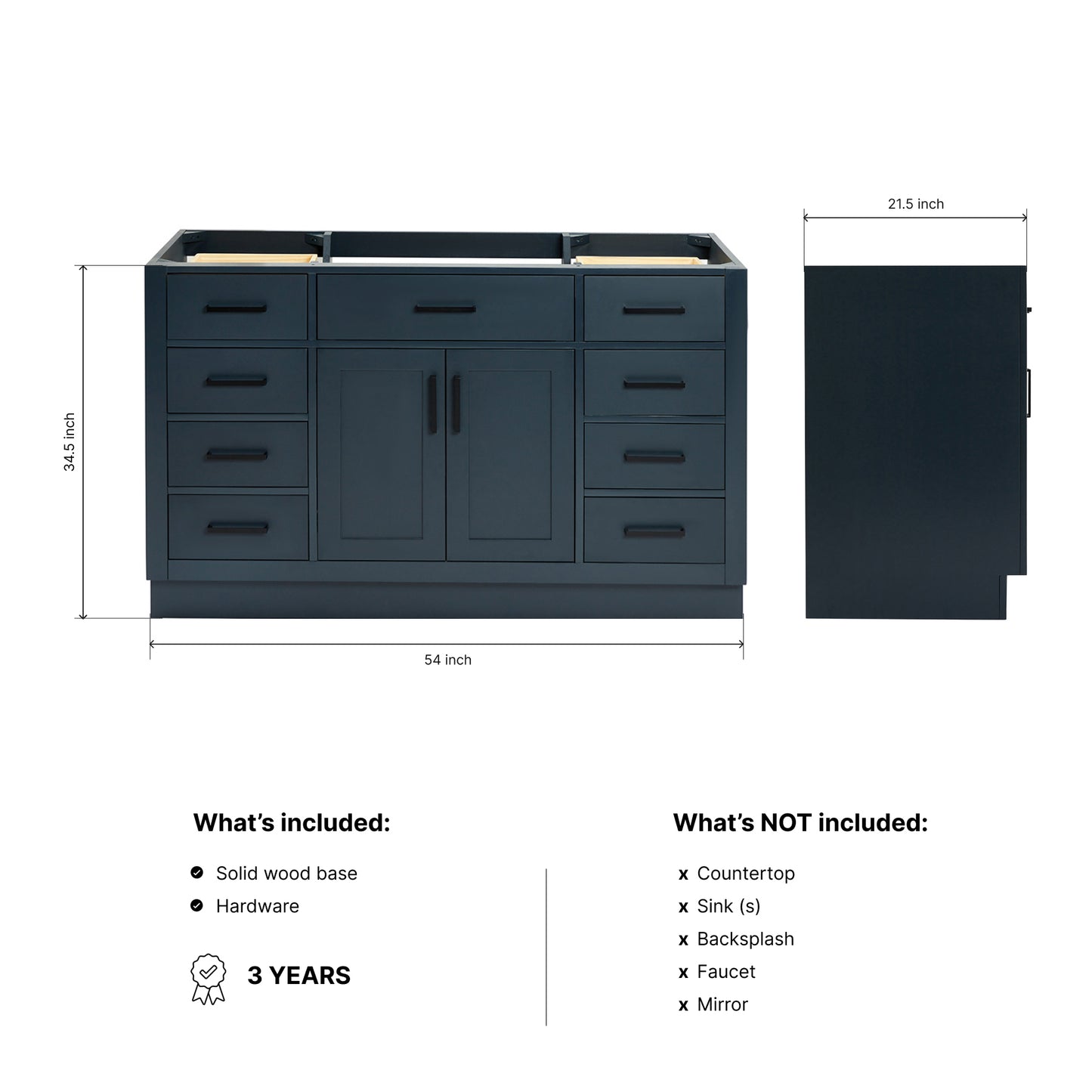 Isabella 54-inch Midnight Blue base cabinet on dimensions