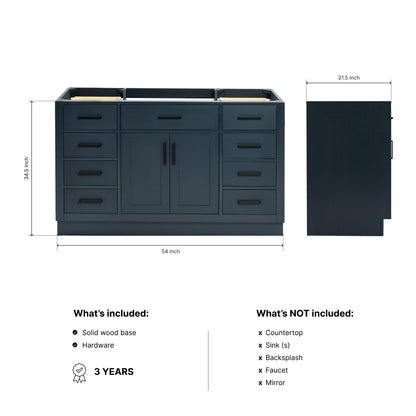 Isabella 54-inch Midnight Blue base cabinet on dimensions