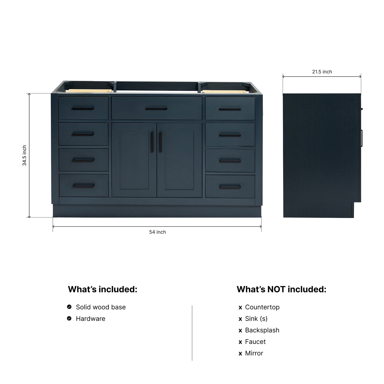 Isabella 54-inch Midnight Blue base cabinet on dimensions