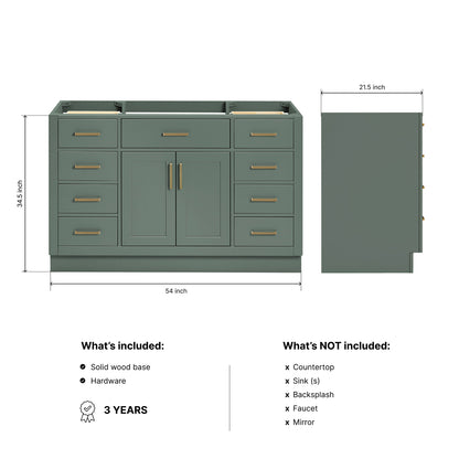 Isabella 54-inch Vintage Green base cabinet on dimensions