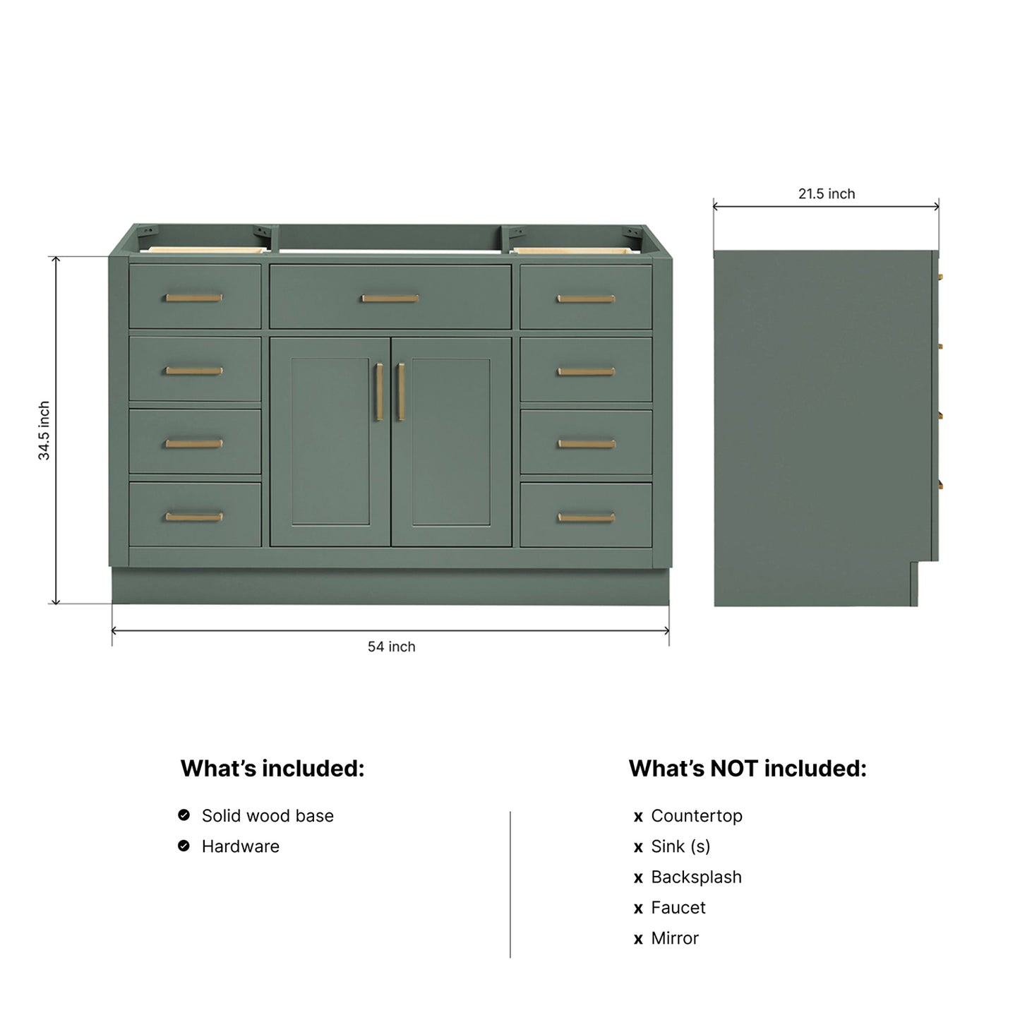 Isabella 54-inch Vintage Green base cabinet on dimensions