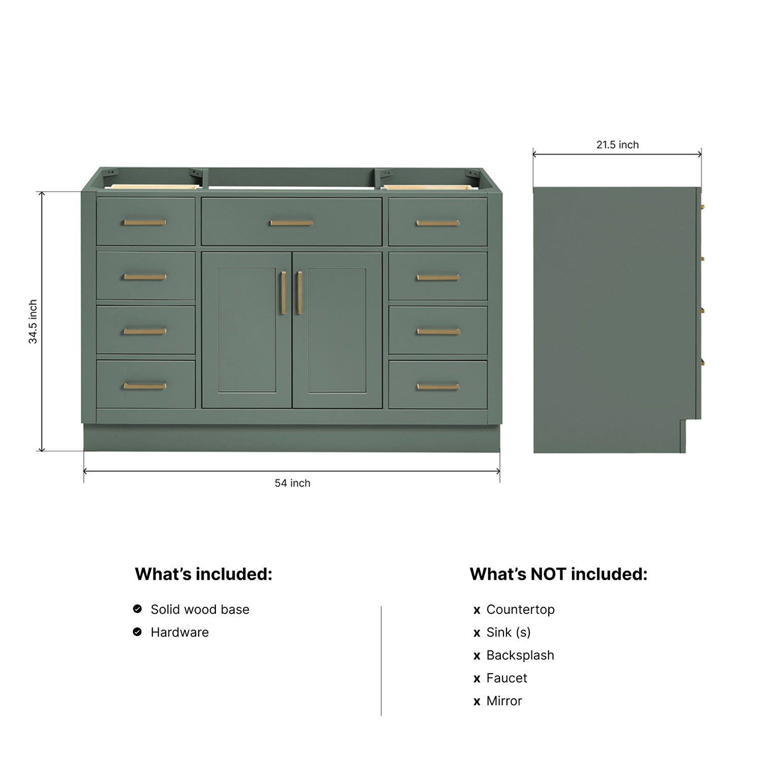 Isabella 54-inch Vintage Green base cabinet on dimensions
