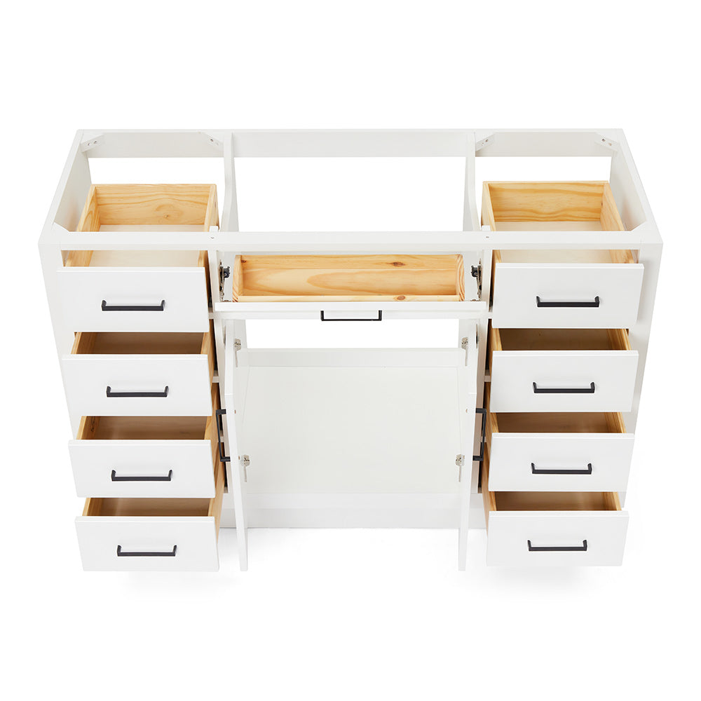 Isabella 54-inch White base cabinet on white back ground front view open door