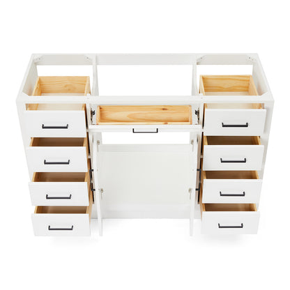 Isabella 54-inch White base cabinet on white back ground front view open door