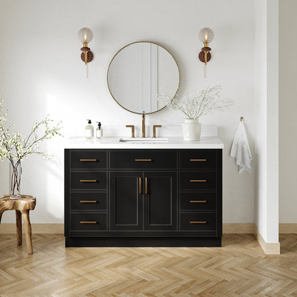 Isabella 54-Inch Black bathroom vanity in styled bathroom setting