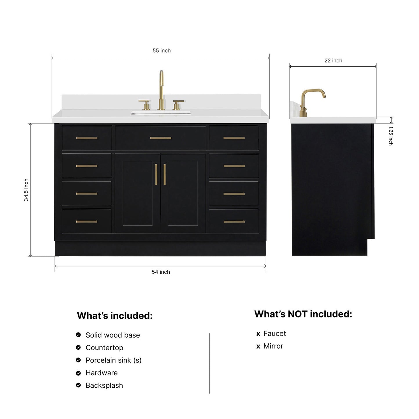 Isabella 54-Inch Black bathroom vanity dimensions