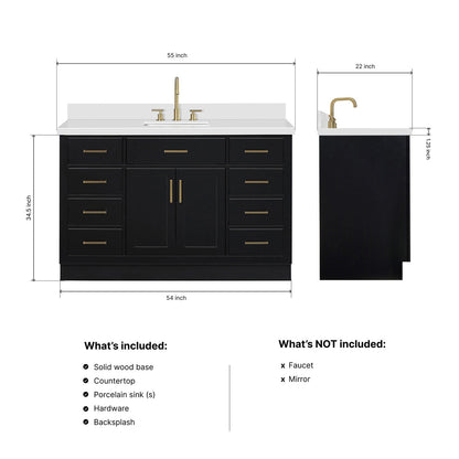 Isabella 54-Inch Black bathroom vanity dimensions