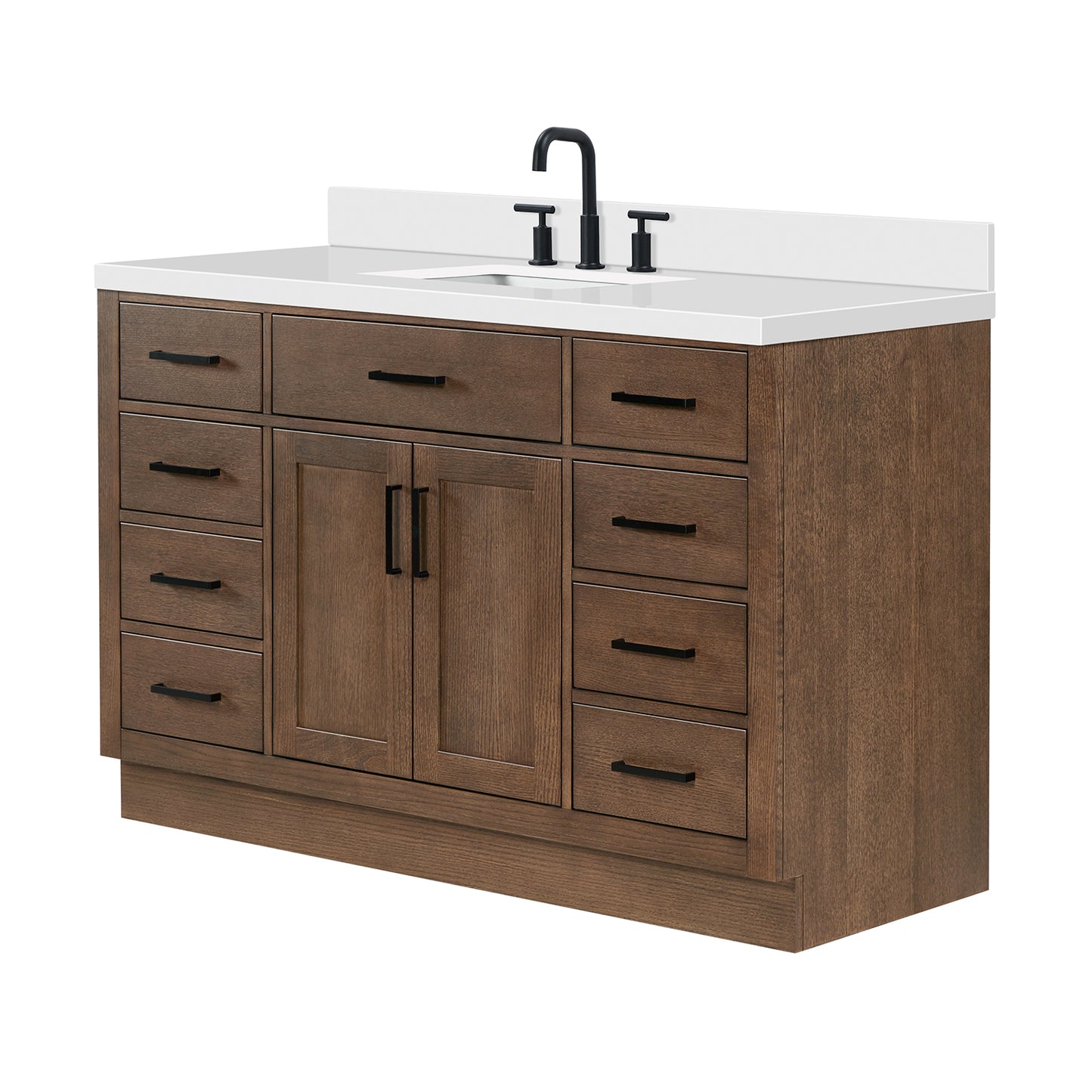 Isabella 54-Inch Brown Oak bathroom vanity on white background – product photo 4