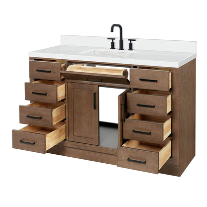 Isabella 54-Inch Brown Oak bathroom vanity on white background – product photo 6