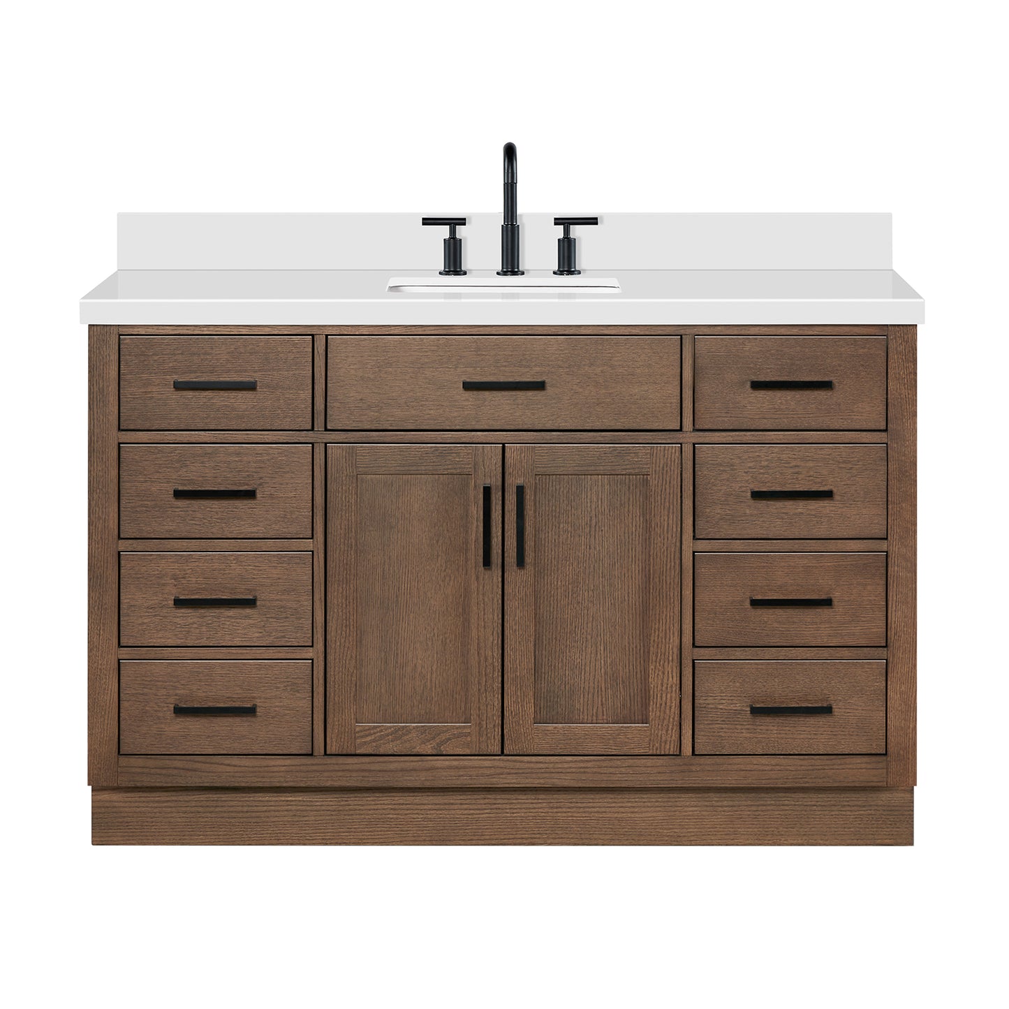 Isabella 54-Inch Brown Oak bathroom vanity on white background – product photo 3