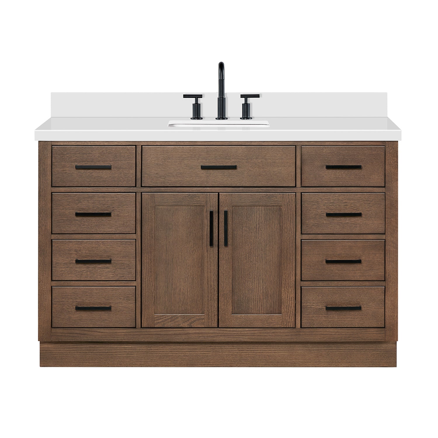 Isabella 54-Inch Brown Oak bathroom vanity on white background – product photo 3