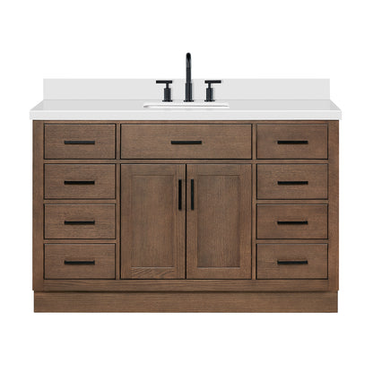 Isabella 54-Inch Brown Oak bathroom vanity on white background – product photo 3