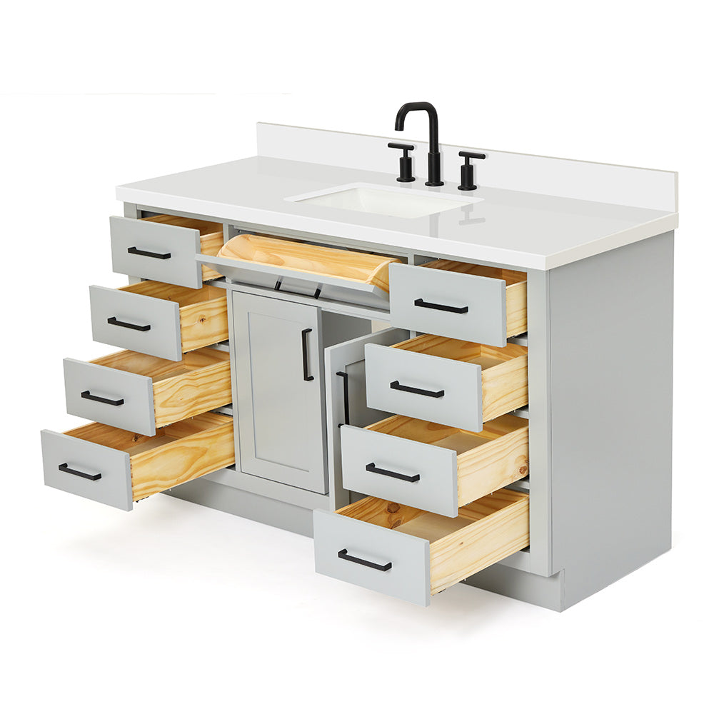 Isabella 54-Inch Grey bathroom vanity on white background – product photo 1