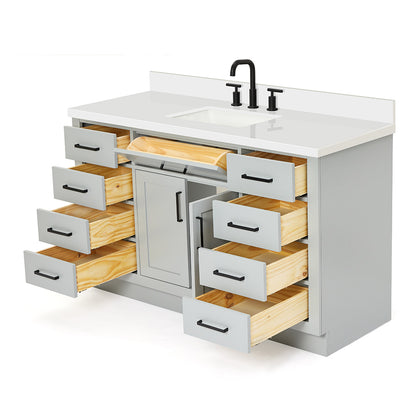 Isabella 54-Inch Grey bathroom vanity on white background – product photo 1