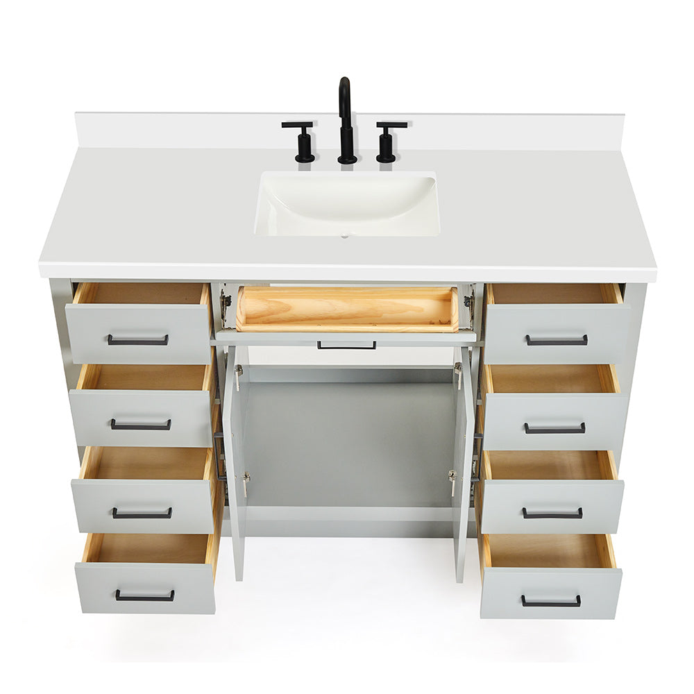 Isabella 54-Inch Grey bathroom vanity on white background – product photo 2