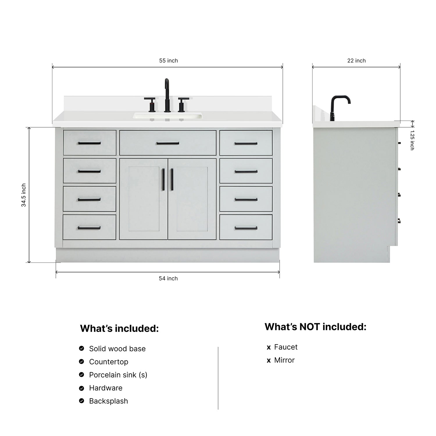 Isabella 54-Inch Grey bathroom vanity dimensions