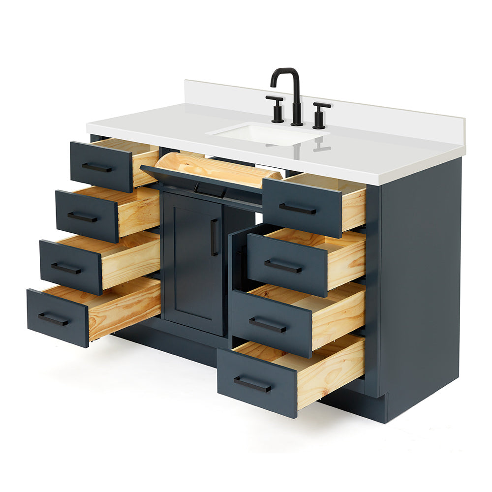 Isabella 54-Inch Midnight Blue bathroom vanity on white background – product photo 1