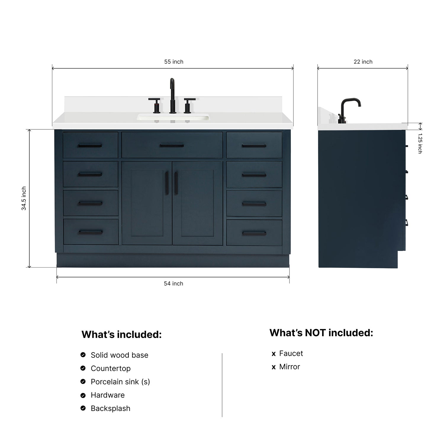 Isabella 54-Inch Midnight Blue bathroom vanity dimensions