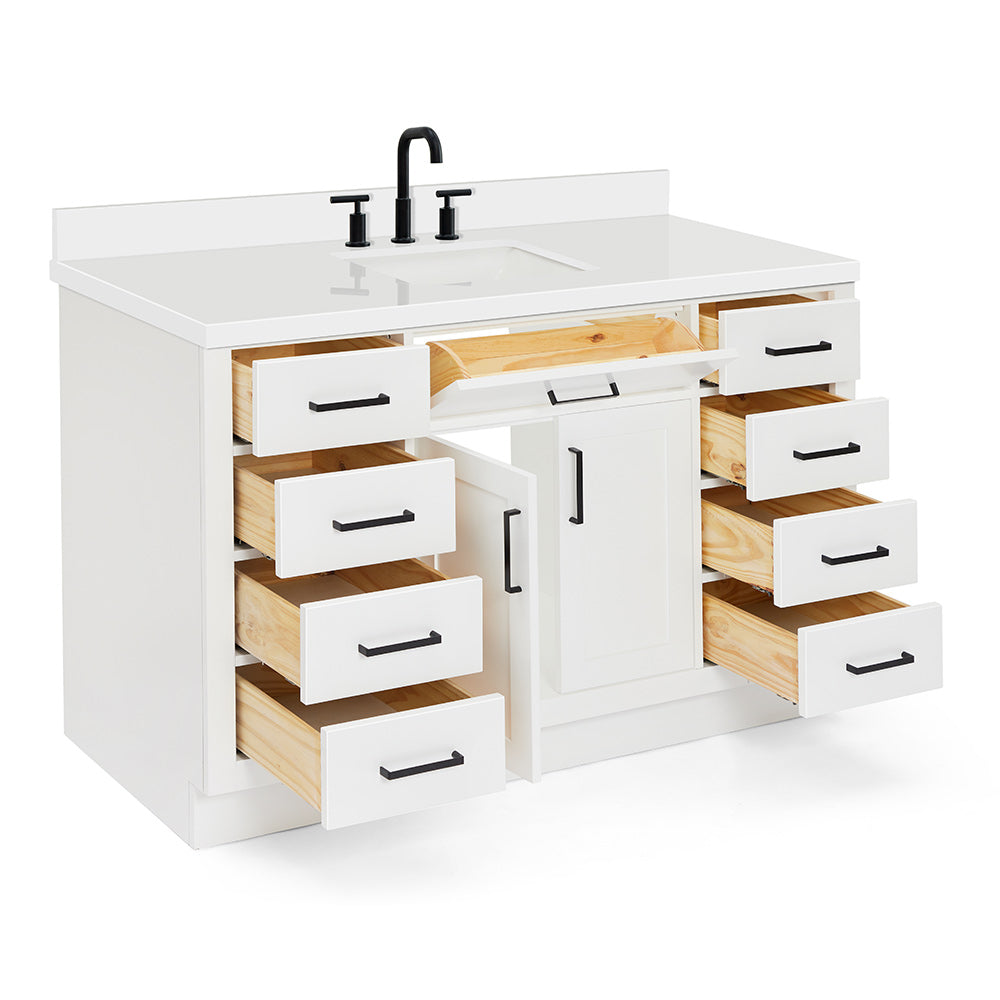 Isabella 54-Inch White bathroom vanity on white background – product photo 1