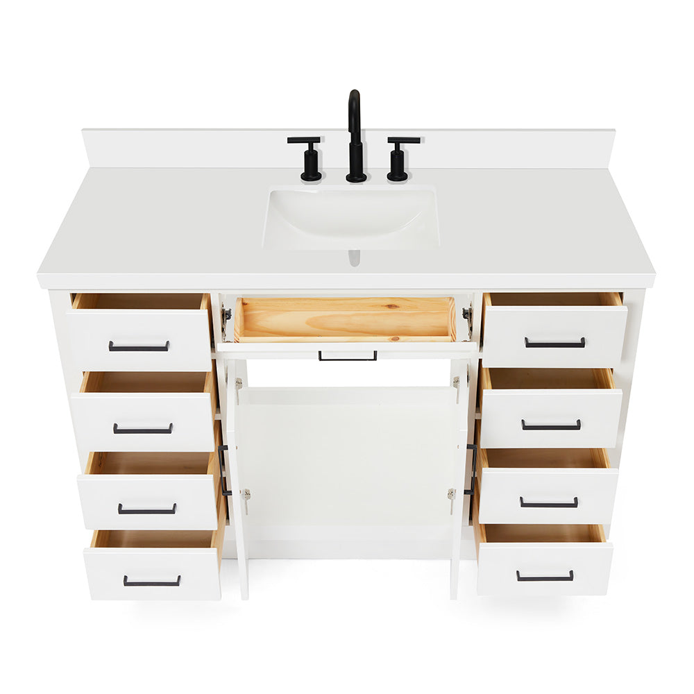 Isabella 54-Inch White bathroom vanity on white background – product photo 2