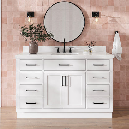 Isabella 54-Inch White bathroom vanity in styled bathroom setting