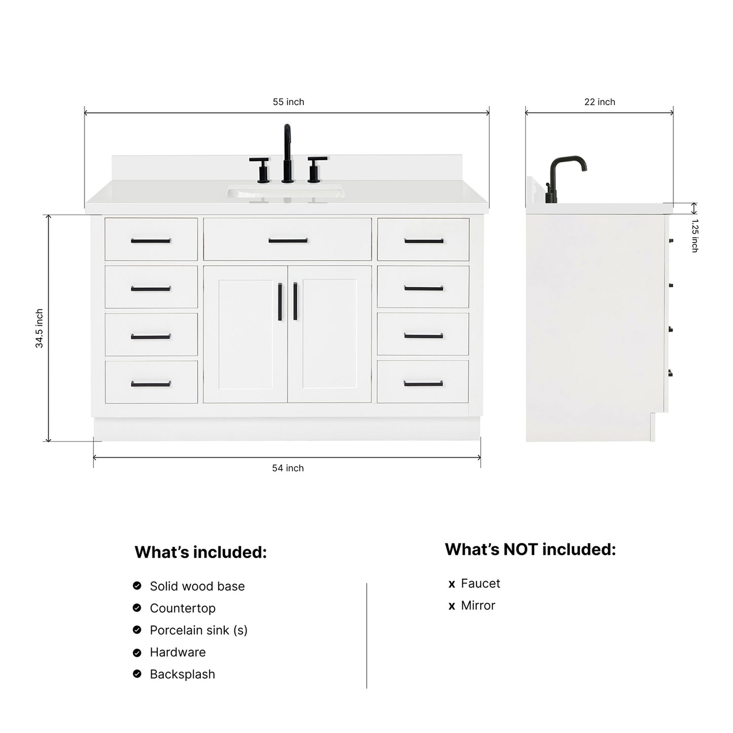 Isabella 54-Inch White bathroom vanity dimensions
