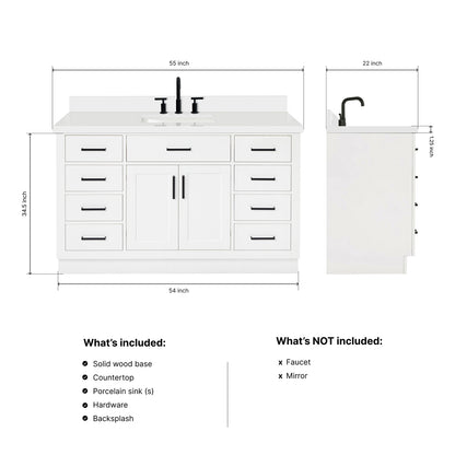 Isabella 54-Inch White bathroom vanity dimensions