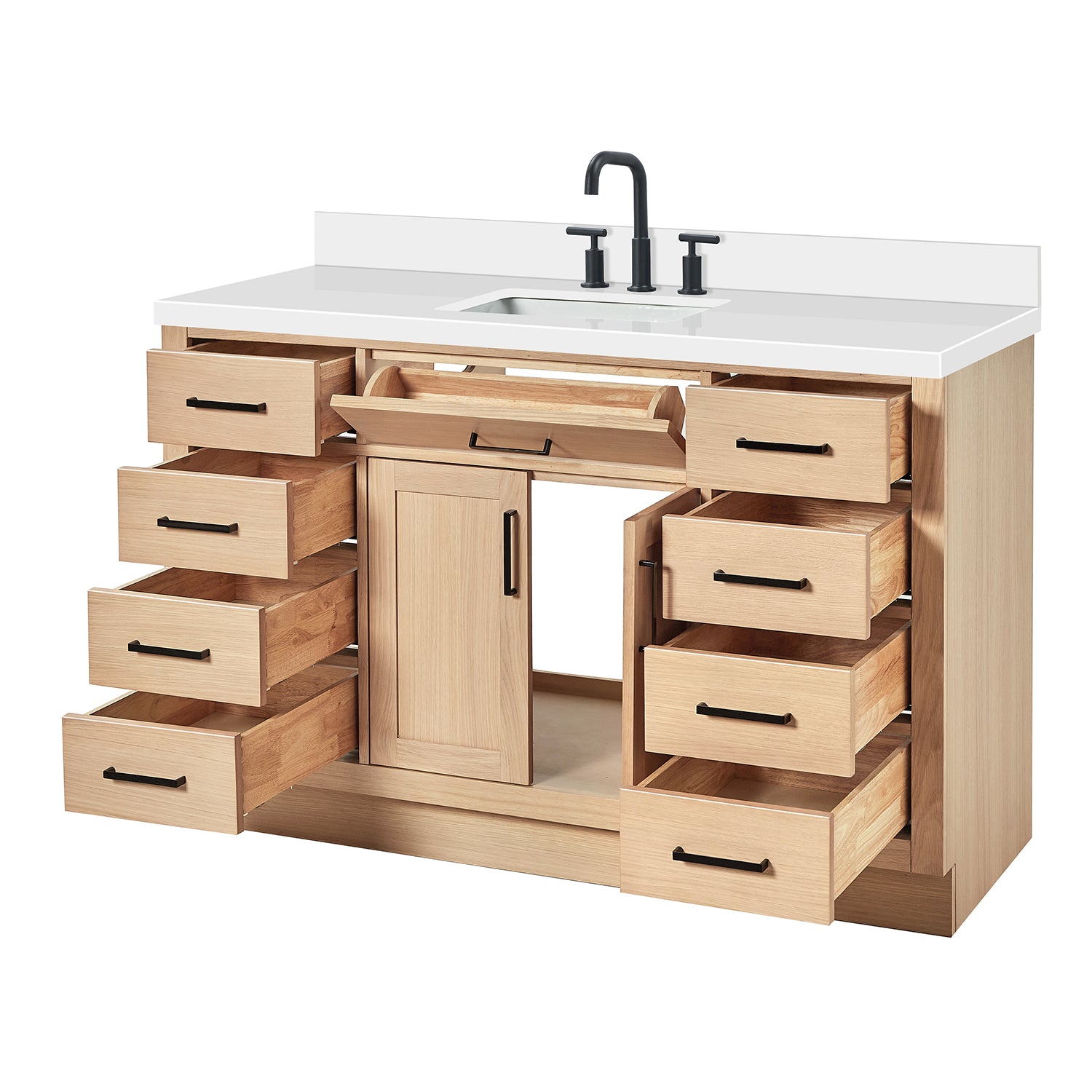 Isabella 54-Inch White Oak bathroom vanity on white background – product photo 1