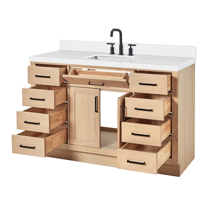Isabella 54-Inch White Oak bathroom vanity on white background – product photo 1